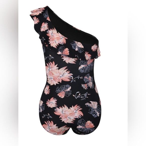 NWT HilorHilor Womens One Piece Swimsuits One Shoulder Swimwear Asymmetric Ruffl - Picture 1 of 9